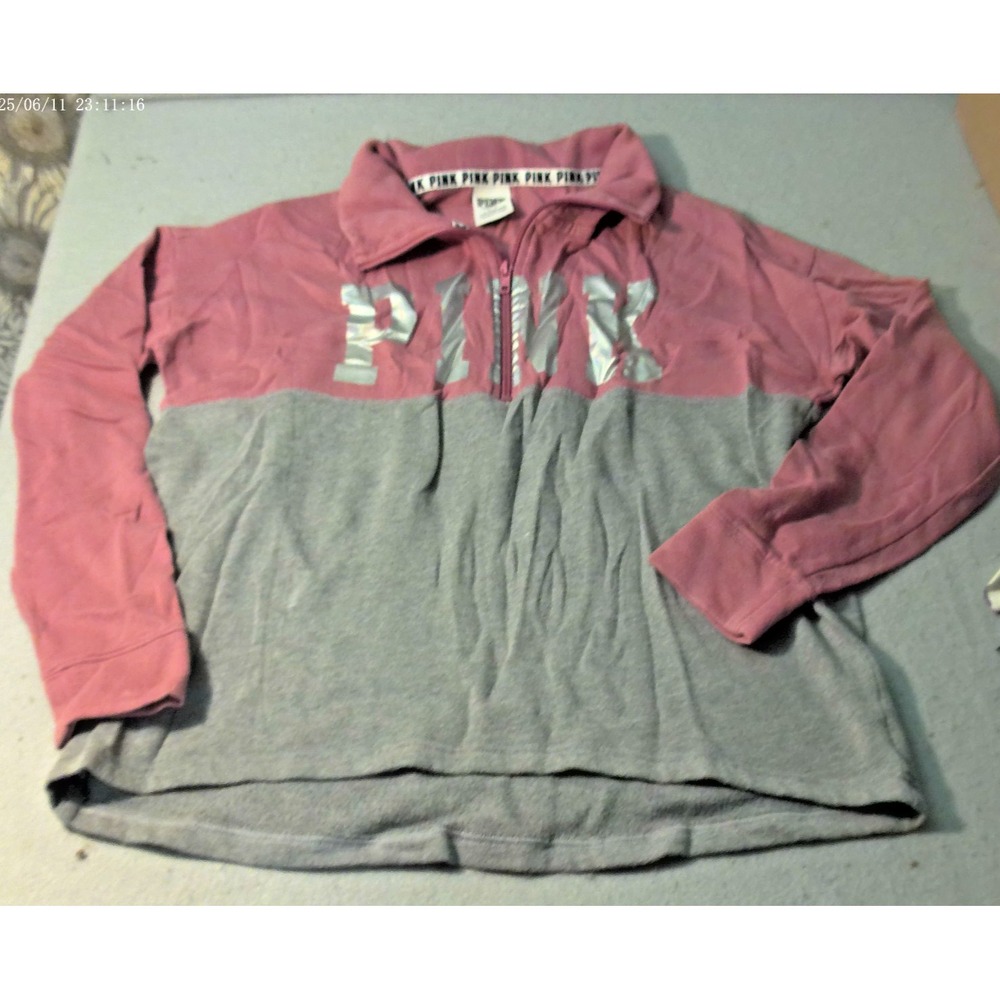 PINK Victoria's Secret Womens Sweatshirt Size M Half Zip Lightweight Long Sleeve